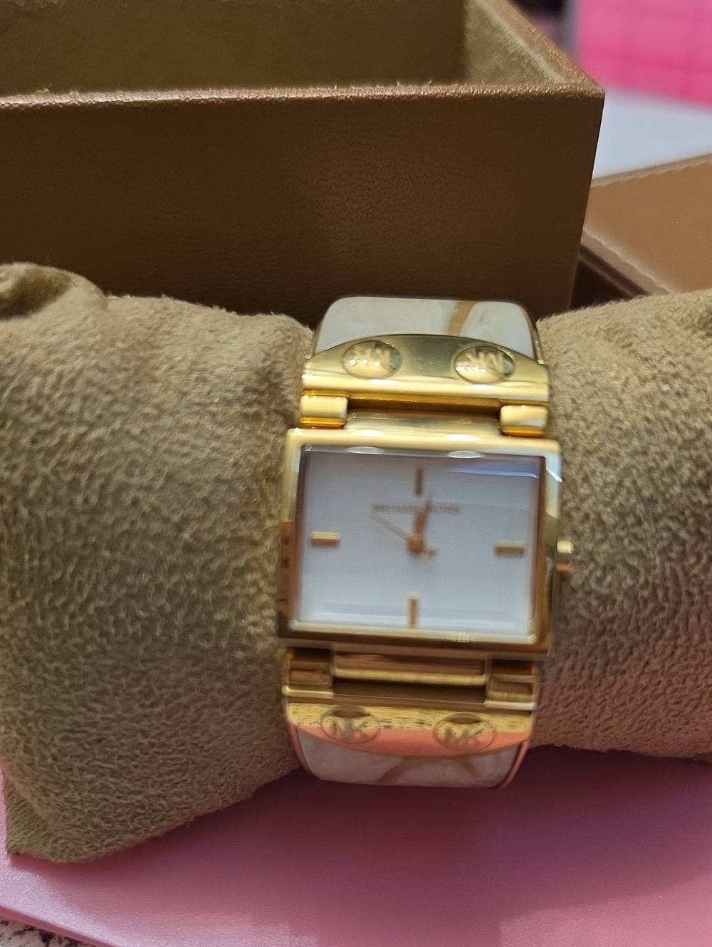 Michael Kors Gold and White Women's Square Bracelet Watch